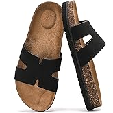 Bodantory Women's Cork Footbed Slides with Arch Support,Comfortable Summer Beach Vacation Sandals for Women,Memory Foam Outdoor Flat Sandals