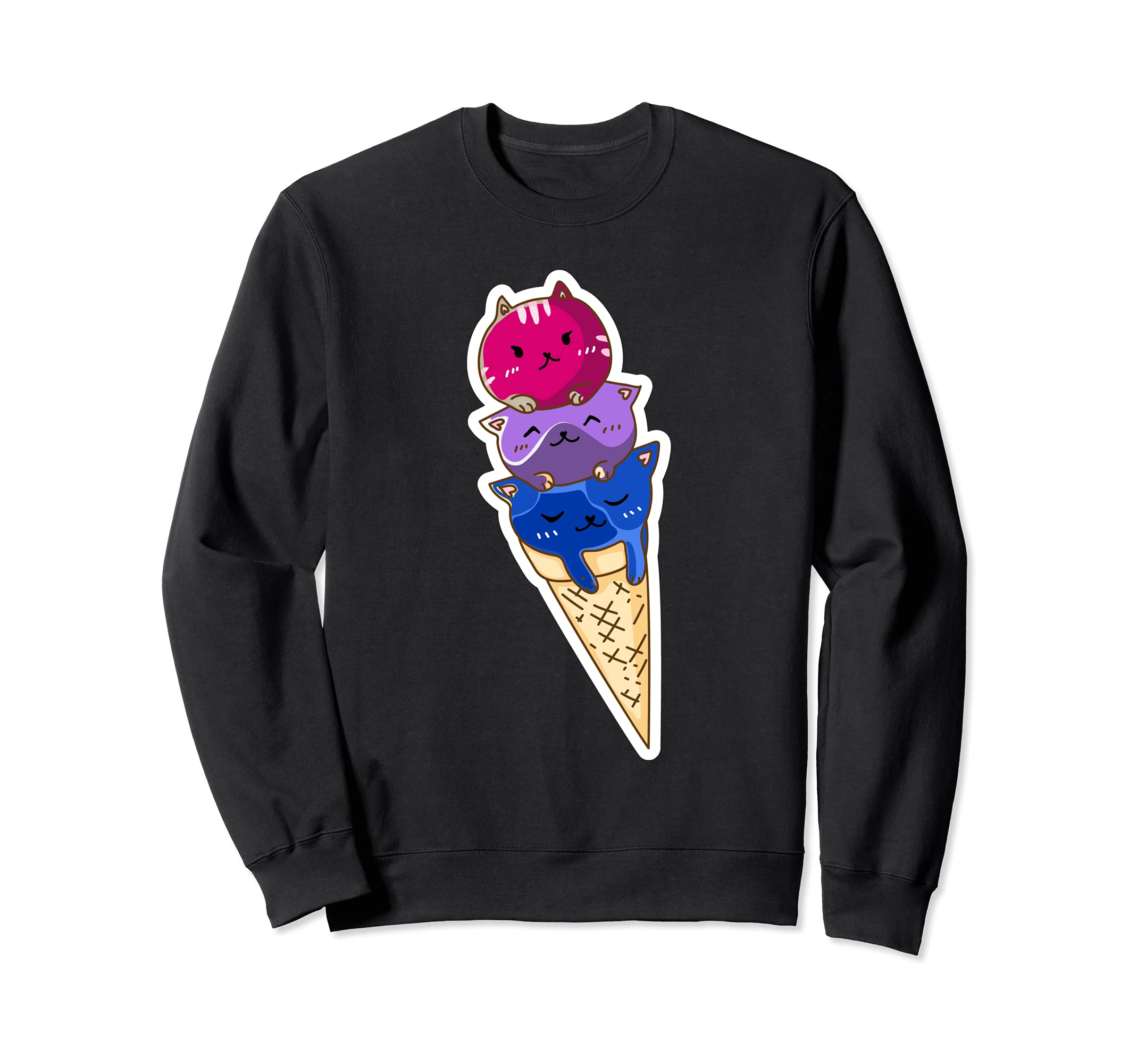 Bisexual Pride Kawaii Kitty Cat Stack Cute Anime Ice Cream Sweatshirt