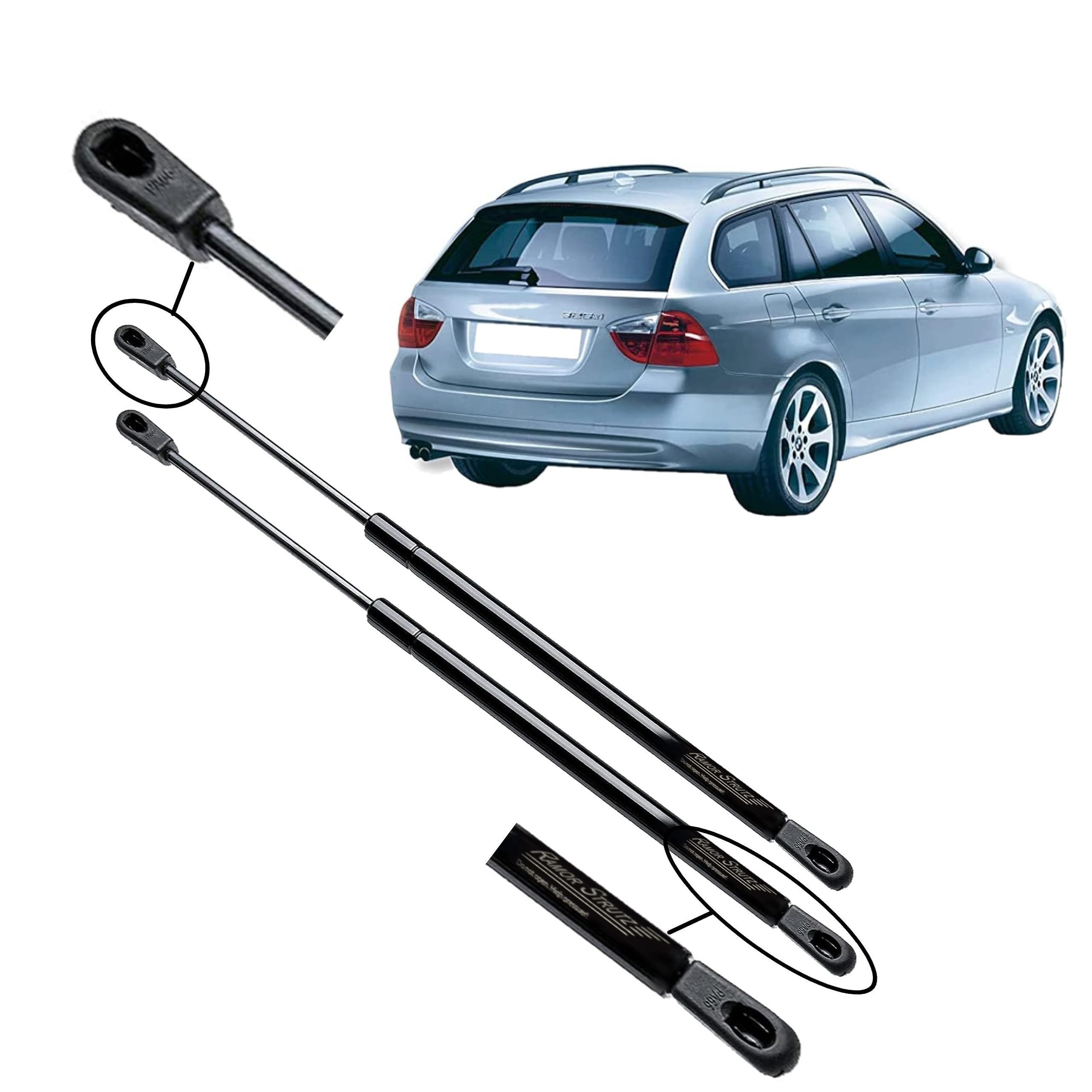 Ramor Strutz 2x Tailgate Gas Struts Compatible with a BMW 3 Series Touring E91 2004-2012. Tailgate Gas Springs Replacement for 51247127875 and others.