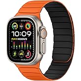 Tasikar Magnetic Bands Compatible with Apple Watch 49mm 46mm 45mm 44mm 42mm Soft Silicone Replacement Loop Wristband for iWatch Ultra 3 2 1 SE Series 11 10 9 8 7 6 5 4 3, Orange-Black