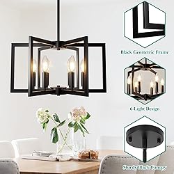 6-Light Black Chandelier, Farmhouse Dining Room