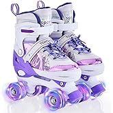 TOMSHOO Roller Skates for Girls Kids Child Beginners 4 Sizes Adjustable with Light up Wheels Skates for Indoor Outdoor