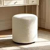 YDcosyfy Modern Round Ottoman, Teddy Fleece Vanity Stool Footrest, Upholstered Stool for Makeup, Bedroom, Living Room, White