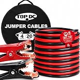 TOPDC 4 Gauge 20 Feet Heavy Duty Jumper Cables for Car and SUV | 4 Gauge, 20 Feet heavy duty booster cables for jump-starting dead or weak car, SUV and truck batteries; carry bag included.