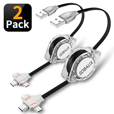 Multi USB Retractable Charger Cable,SDBAUX 3 in 1 Multiple Charging Cord Adapter with Eight Pin Type C Micro USB Port Connectors Compatible with Cell Phones Tablets Universal Use (2Pack/3.3ft)