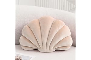 XIAIJIA Seashell Decorative Pillow Shell Shaped Throw Pillow 3D Insert Beach Pillow Soft Velvet Pillow Sea Ocean Decoration Couch Bed Pillow Cushions(Champagne,18 X 13 inch)
