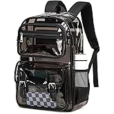 ASKSKY Large Clear Backpack Transparent Heavy Duty School PVC Bookbag See Through Bag Boys and Girls for College Work Travel Security, Semi Black