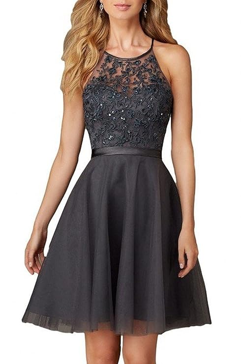 Charmant Damen Kurz Abendkleider Ballkleider mit Spitze Festlich Kleider Mini Promkleider Jugendweihe Kleid