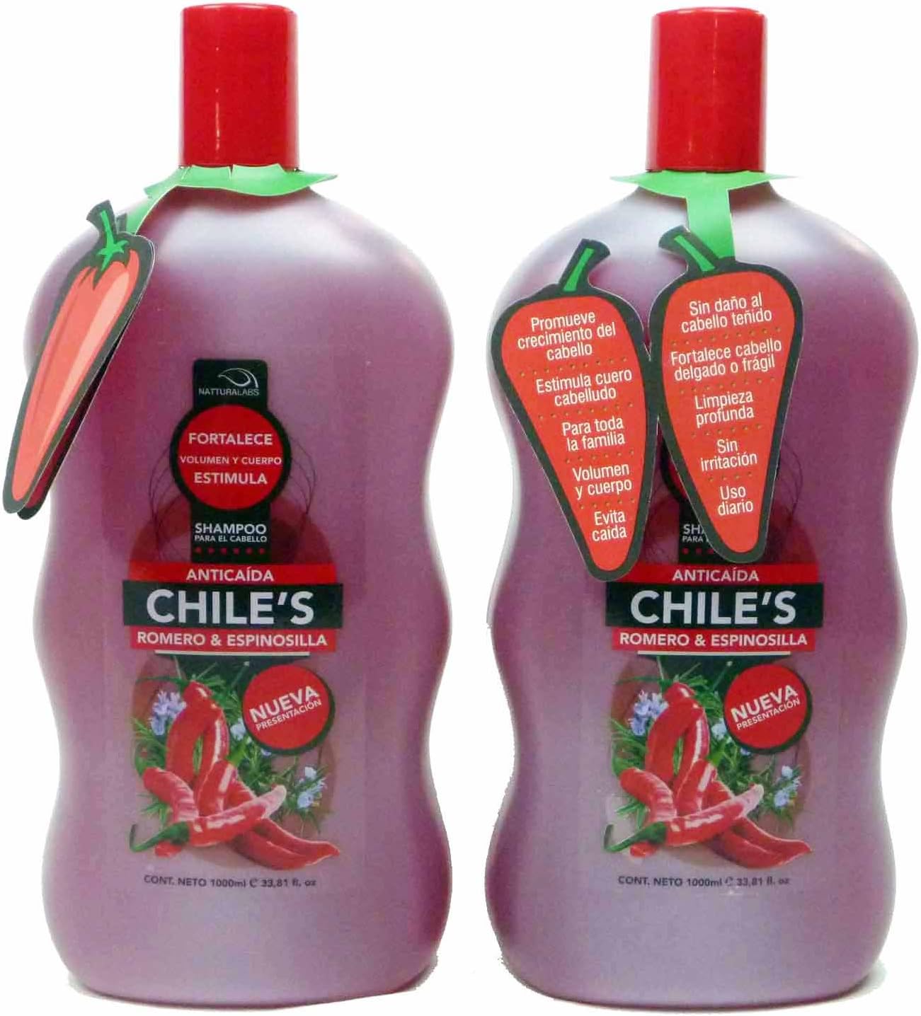 2 X Natturalabs Chili Rosemary Shampoo/Anticaida Chile's Romero & Espinosilla 33.8 oz