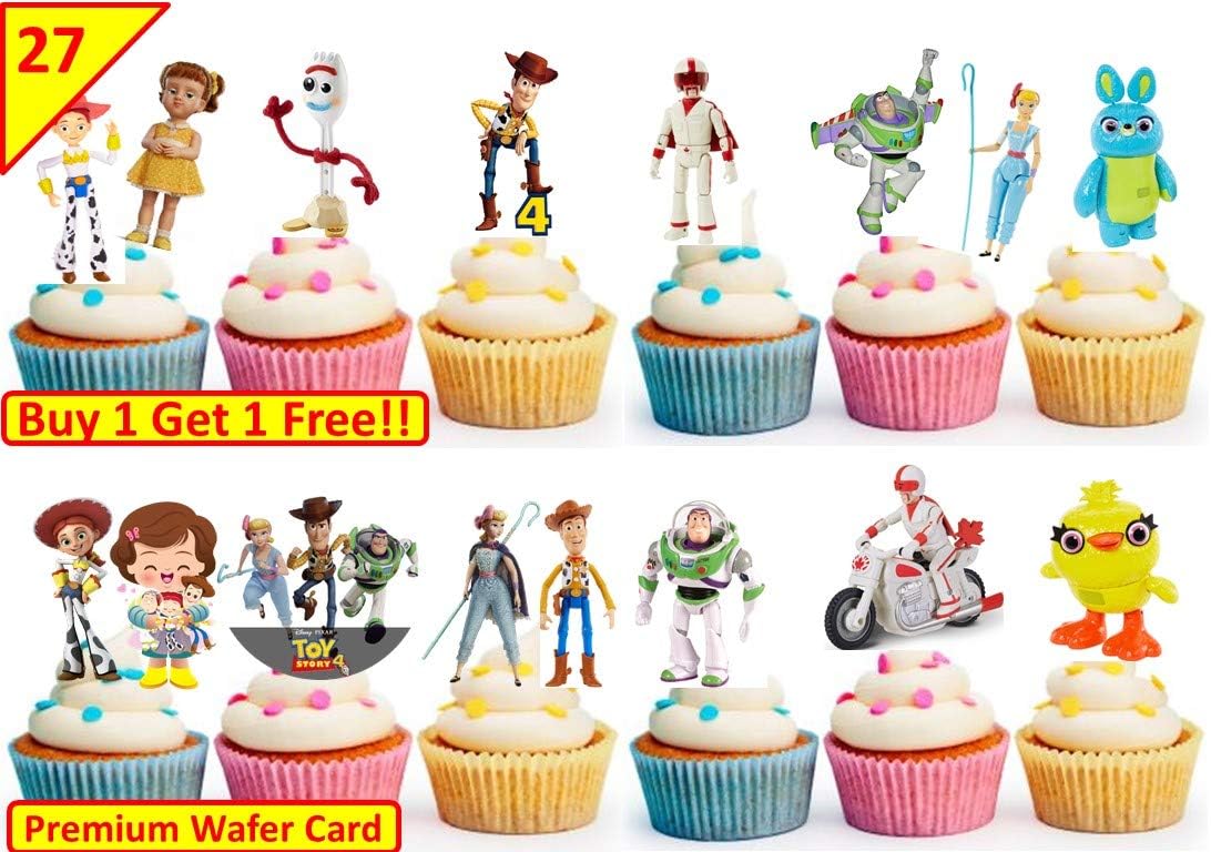54 Toy Story 4 Edible Cup Cake Toppers Wafer Fairy Kids Birthday Party Stand UP