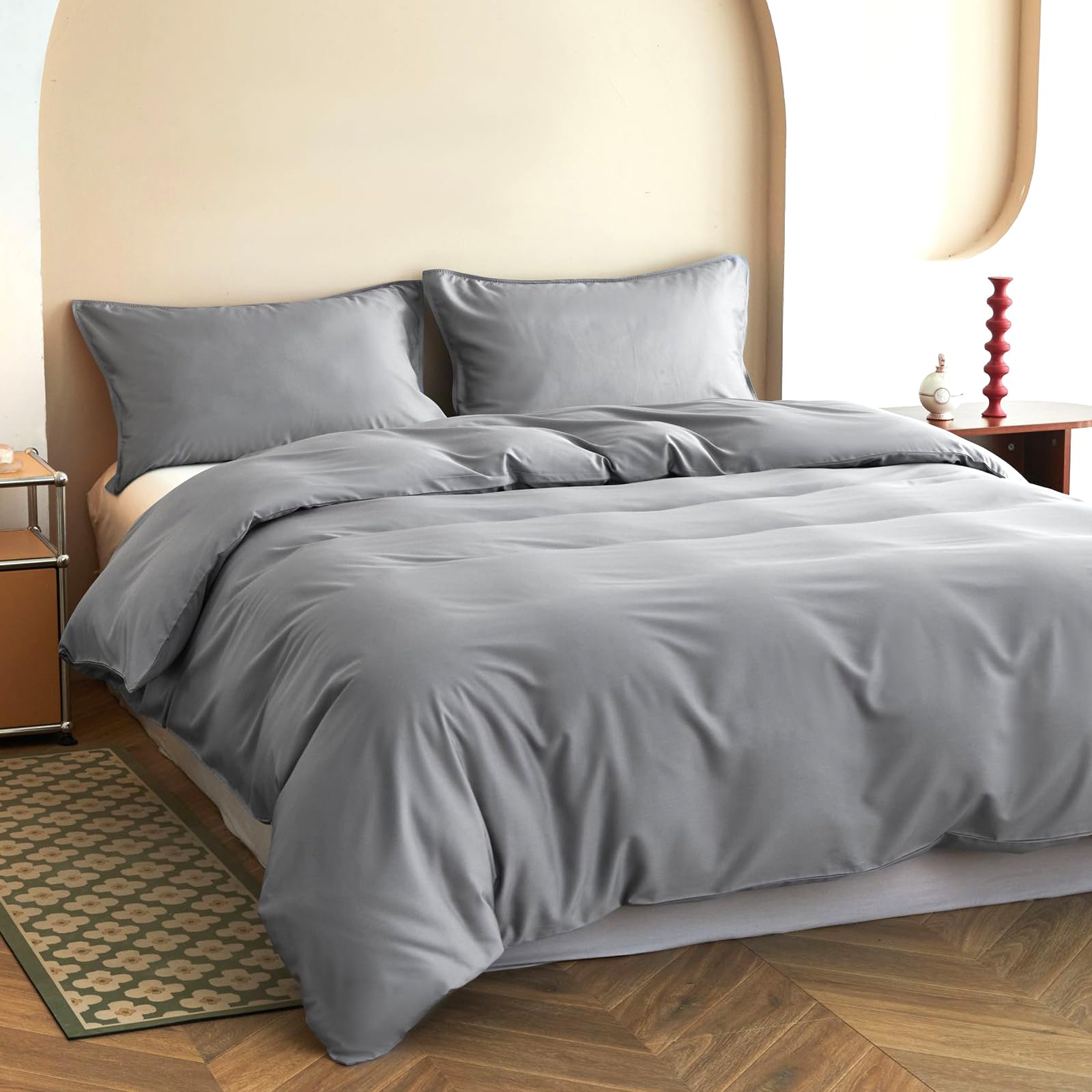 Simple&Opulence Double Bamboo Viscose Duvet Cover Set, Silky and Soft Bedding Luxurious Cooling Bed Sheet Perfect for Skin and Hair with Pillowcases (200×200cm, Grey) — image 1