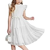 Arshiner Tween Girls Summer Dress Formal Ruffle Sleeve A Line Casual Elegant Dresses with Belt