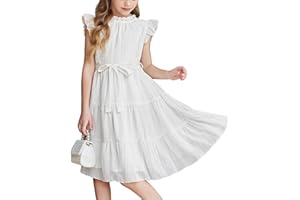 Arshiner Tween Girls Summer Dress Formal Ruffle Sleeve A Line Casual Elegant Dresses with Belt