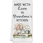 SereneHanctuary Floral Grandma Kitchen Towels, Grandma Gifts from Grandkids Dish Tea Towels, Grandmother Gifts for Birthday Christmas Decorative Hand Towel for Kitchen, 16x24 Inch