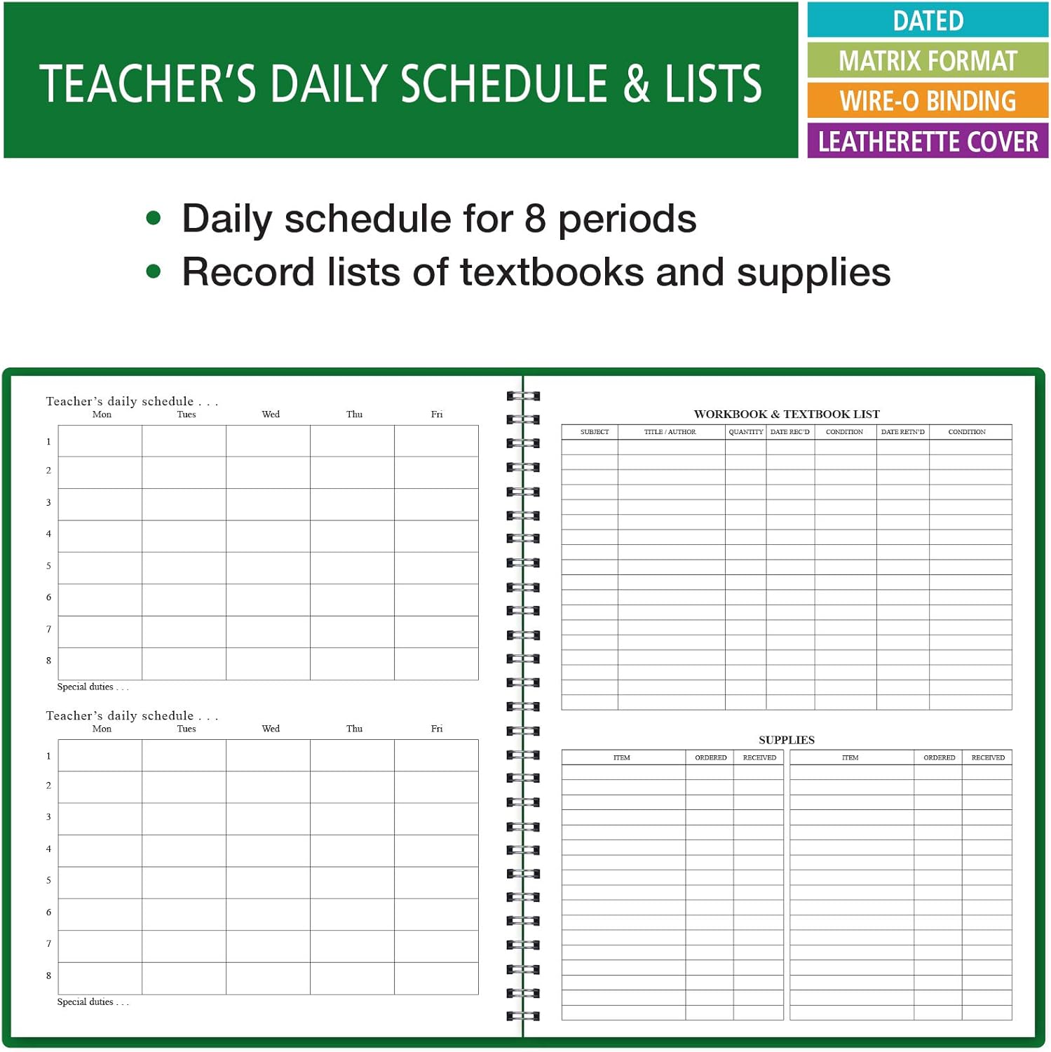 Dated Teacher Lesson Plan 7 Period: Days Horizontally Across The Top Dated for 2020-2021 Academic Year (D101) : Office Products