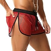DTODWW Mens Mesh Boxer Shorts Sheer Fishnet Trunks Hot Short Pants Split Side Shorts with Pocket