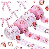 Diartpaint 4 Rolls 20 Yards Strawberry Ribbons for Wrapping Gift DIY Wreath Bow Berry First Birthday Party Decoration Grosgrain Ribbon Strawberry Baby Shower Wedding Party Supply