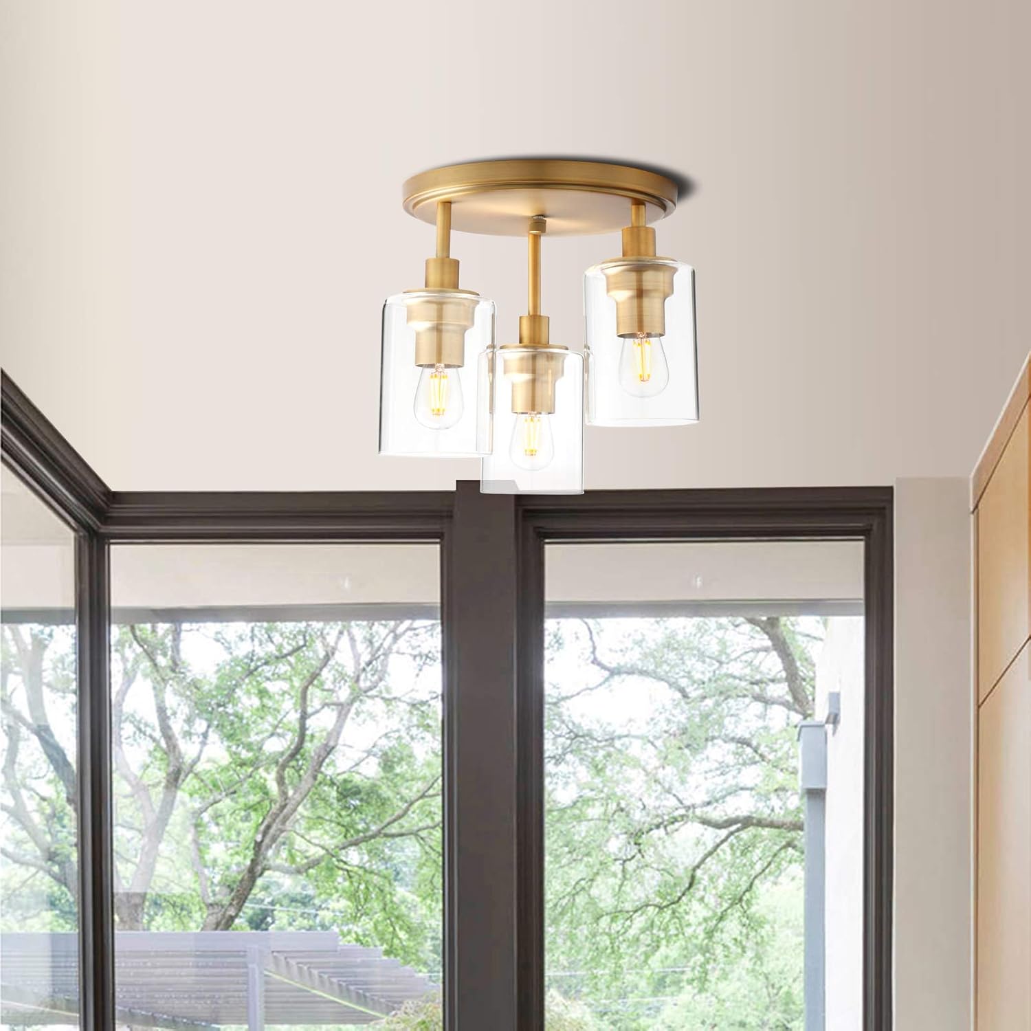 Yosoan Vintage 3 Way Ceiling Lights, Industrial Glass Pendant Light Fitting, Flush Lights for Living Room Bedroom, Kitchen - Image 5