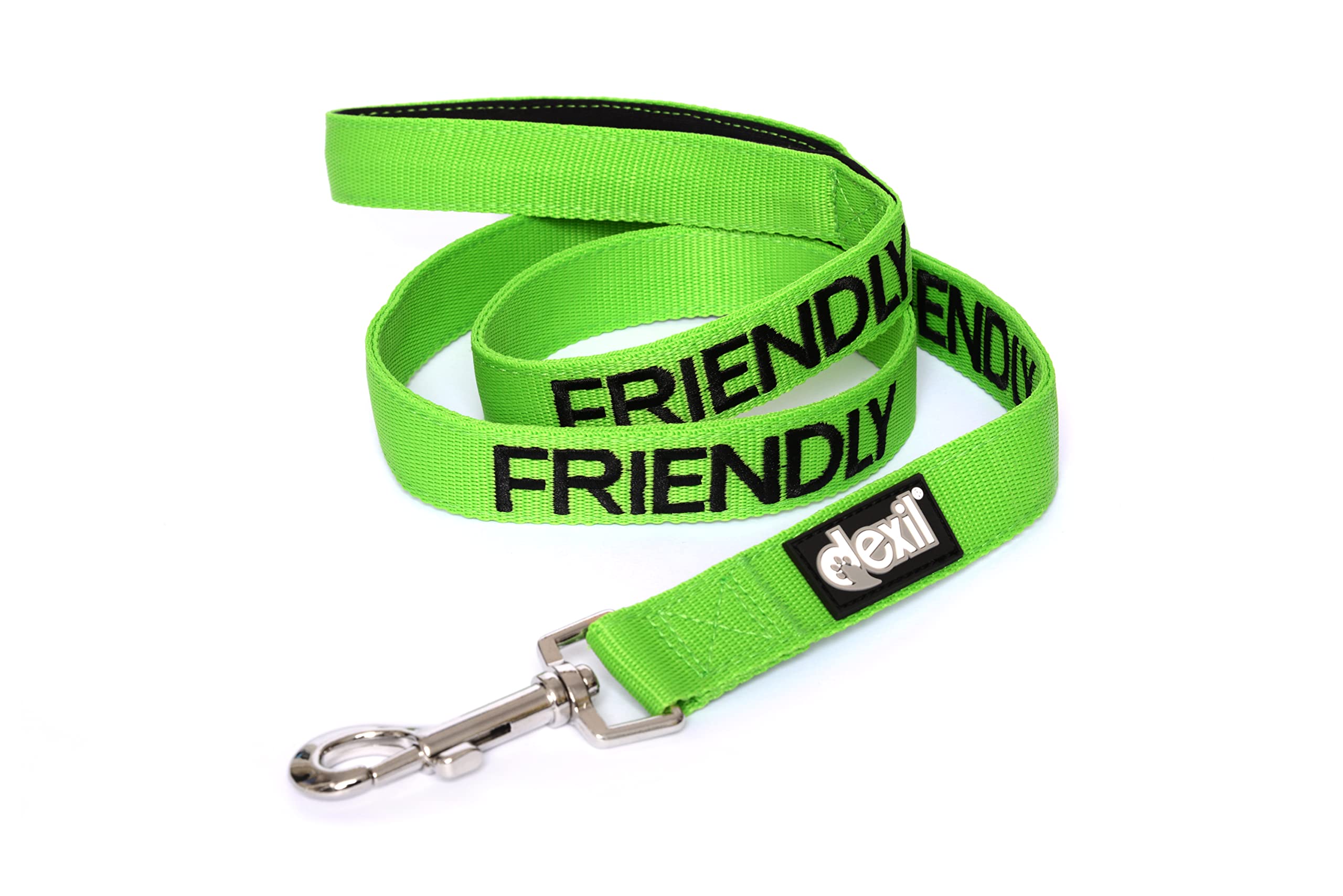 Dexil FRIENDLY (Friendly To All) Green Warning Dog Colour Coded Luxury Padded Personalised 1.8m 6ft Lead Leash To Prevent Accidents or Incidents. Dog Award Winning — image 1