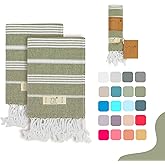 Yazz Turkish Cotton Hand Towels - Set of 2, 18" x 30" inches, Turkish Cotton owels for Bathroom Kitchen, Gym Towels - Thin Light Compact Travel Towels (Army Green)