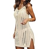 Bellelily Swimsuit Coverup for Women Bathing Suit Cover ups Crochet Beach Tank Dress Hollow Out Slit Bikini Cover Up Dresses