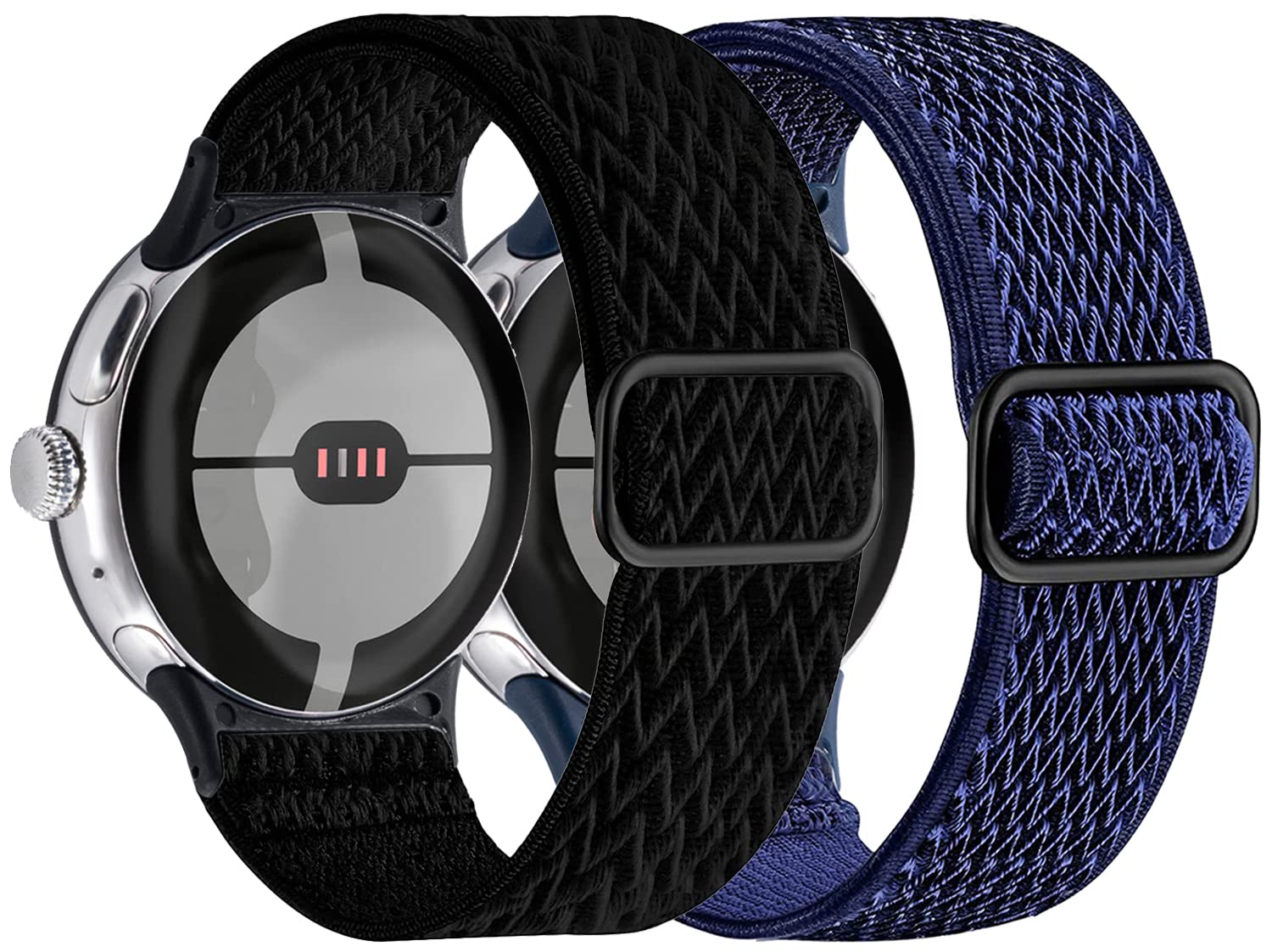 Nigaee 2 Pack Elastic Nylon Straps Compatible with Google Pixel Watch 3/2/1 Strap, Stretchy Adjustable Fabric Breathable Replacement Straps for Women Men