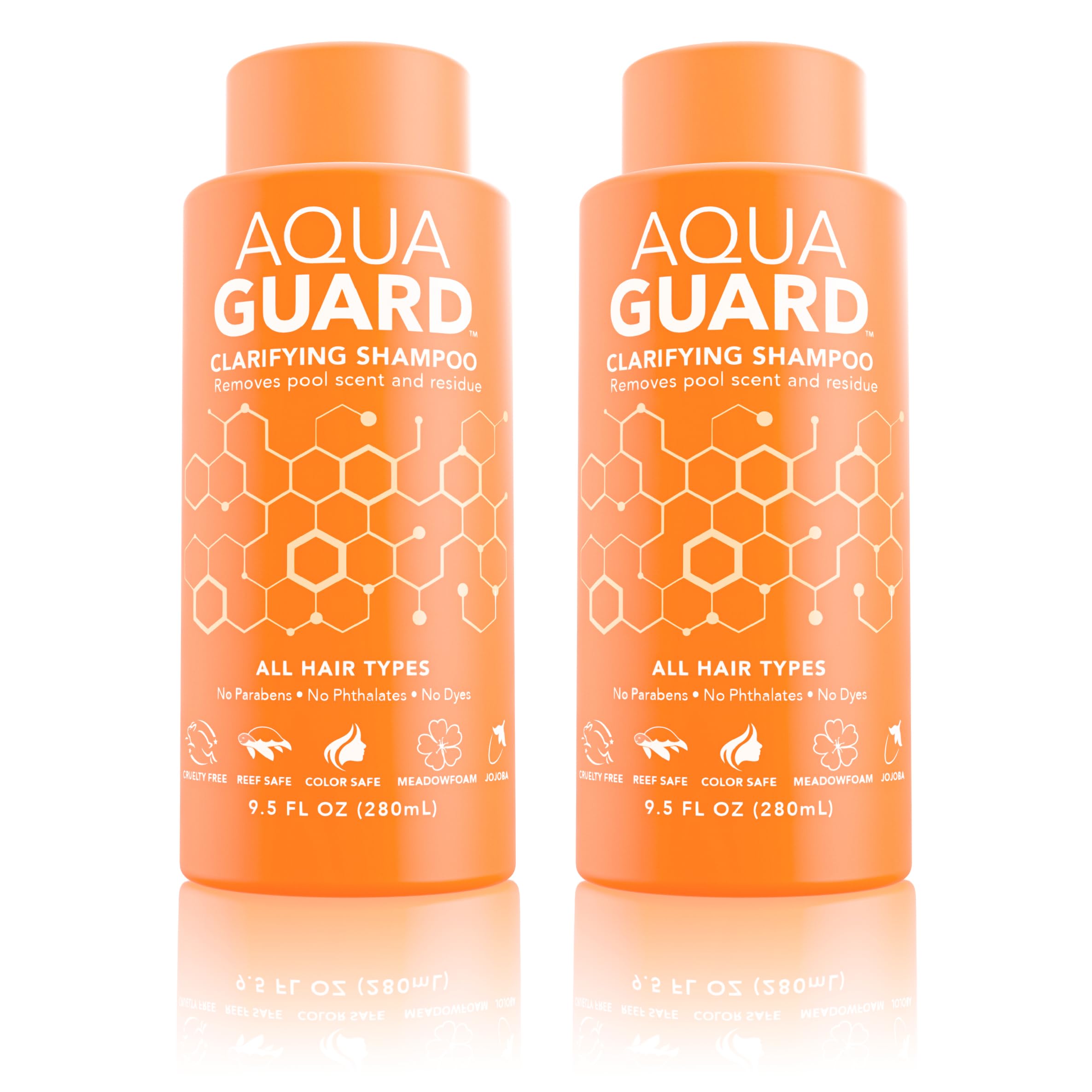 AQUA GUARD Gentle Clarifying Shampoo - Defeat Chlorine and Enjoy the Pool - No More Pool Hair Smell - Paraben and Gluten Free, Vegan, Color Safe, Leaping Bunny Certified (Two Bottles)