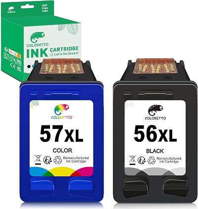 COLORETTO 56XL 57XL Black Colour Ink Cartridge for HP DeskJet OfficeJet