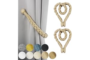 Porlau 2 Pack Magnetic Soft Curtain Tiebacks Cotton Hand-Woven Tieback Holdback Home Decorative Tie Backs with Wooden Buckle for Home Office Decor (Dark Beige, 2)