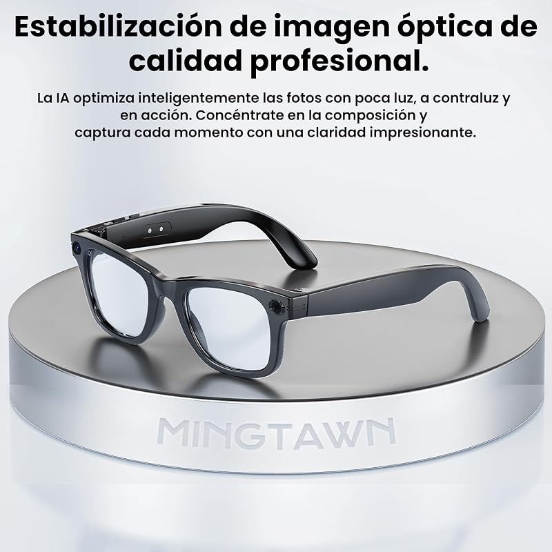 Gafas Inteligentes con Camara 8MP, Gafas con IA Bluetooth/WiFi, Smart Glasses con Fotografía/Grabación/Llamadas/Música/Traducción/Reconocimient Imágenes, Lentes fotocromáticas + lentes azules