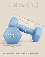 SONGMICS 2 x 3 kg Neoprene Dumbbells Hexagonal Pale Blue view 7