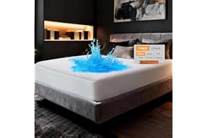 OhGeni 100% Waterproof Mattress Protector, Queen Size, Fitted Sheet with Deep Pockets, 6''-18'', Premium Noiseless Breathable Soft Material, Mattresses Cover for Bed