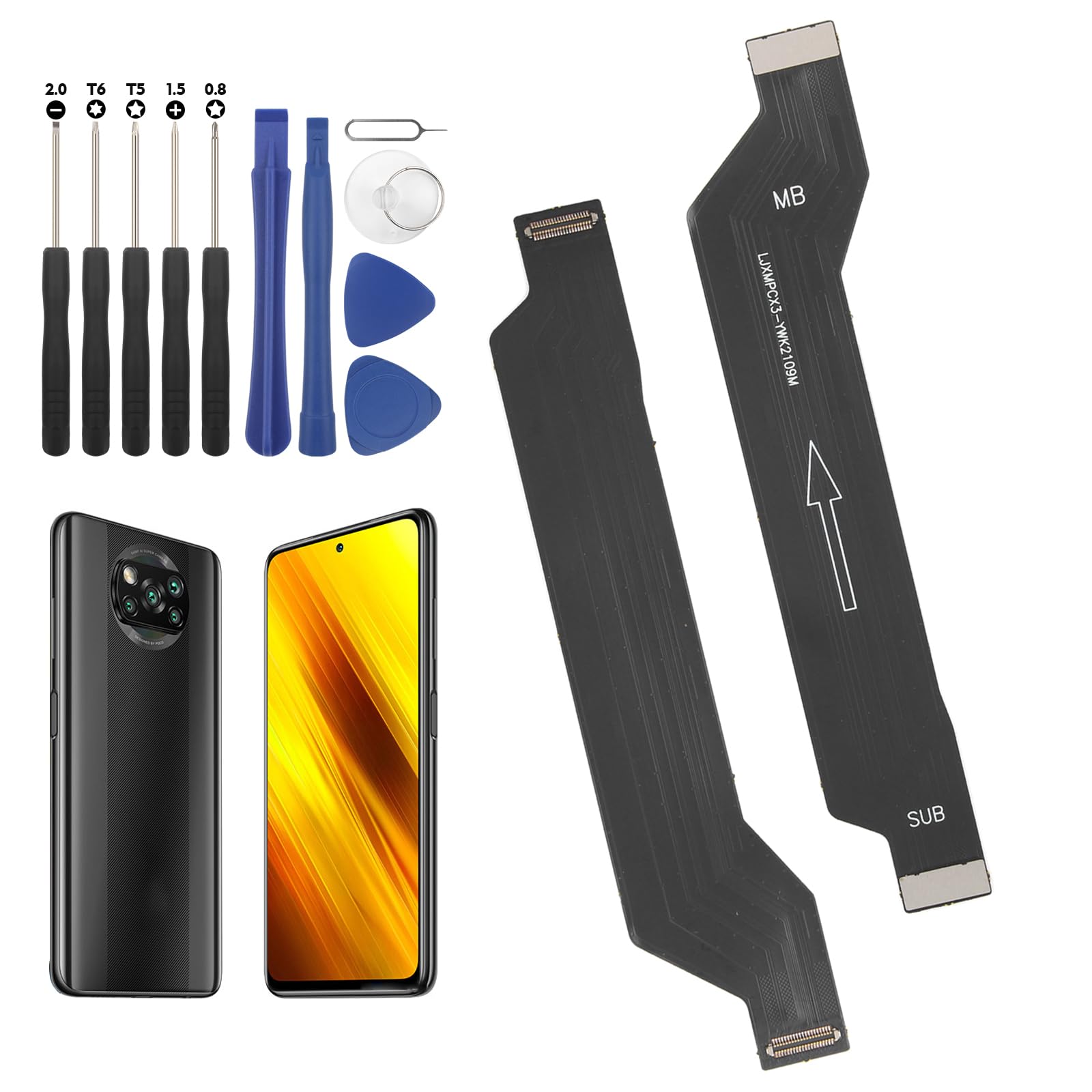 RongZy LCD Screen Motherboard Flexible Cable for Xiaomi Poco X3 / X3 NFC / X3 Pro Motherboard Charger LCD Flex Cable Replacement for Connecting Motherboard with Tools