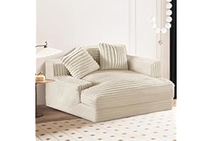 Daneey Chaise Lounge Chair Indoor Bedroom, Oversized Chaise Lounge Sofa Upholstered Soft Short Plush Couch Sofa Bed Sleeper Chair for Living Room with 2 Throw Pillows, Easy to Install