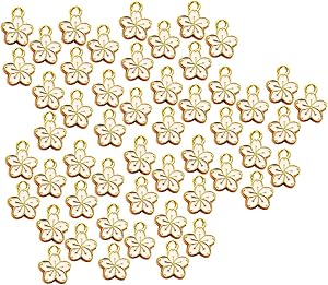 50 Pieces Assorted 5 Colors Sakura Flower Jewelry Charms Floral Enamel Pendants Rhinestone Flatback Beads for Jewerly Making Wine Charms Tags Key Chain Charms Bookmark Charms Home Decorations (Pink)