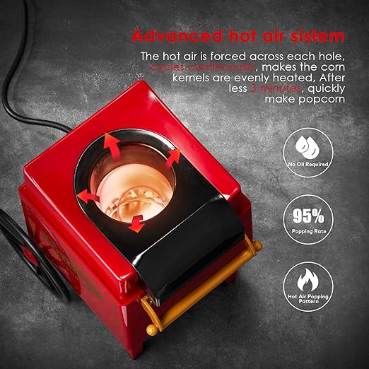 Amazon.com: Aicook Hot Air Popcorn Popper Maker with Measuring Cup, No Oil Needed, FDA and ETL Approved, Red: Kitchen & Dining