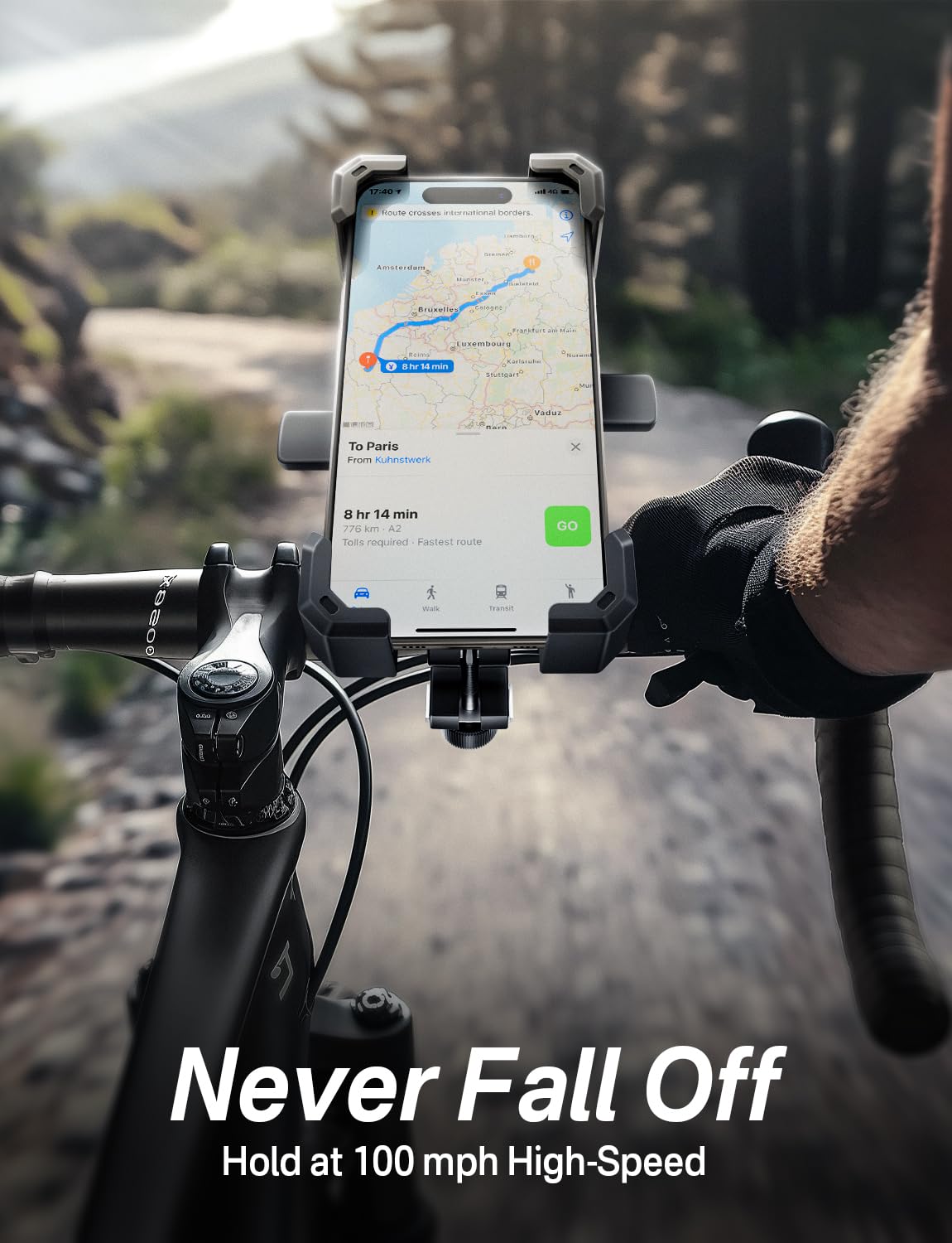 Delobon Bike Phone Holder Handlebar,Motorcycle Phone Mount,ATV Cell Phone Clamp,Scooter Phone Clip for iPhone 15 Pro Max14 13 12plus, Samsung S24Ultra S23 and More 4.7