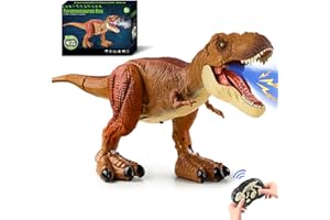 DINOSAURS'ISLAND TOYS Tyrannosaurus Remote Control Dinosaur Toys for Kids 3-12, Adjustable Speed T Rex Toys with Mist Spray, Light & Roar, RC Robot Dinosaur Christmas, Birthday Gifts for Boys Girls（Brown）