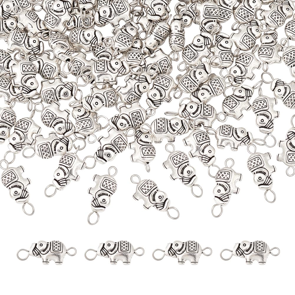 arricraft 100 Pcs Elephant Charm Beads, Xizang Style Alloy Animal Cushion Beads Bracelet Necklace Anklet Jewelry Made - Antique Silver