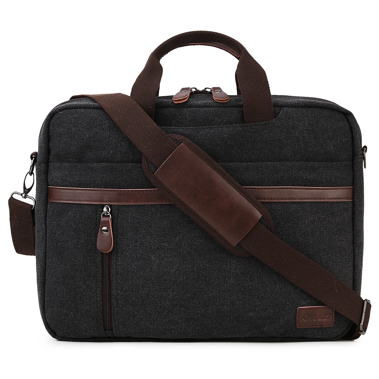 RAVUO Messenger Bag for Men, Water Resistant 17-17.3 Inch Laptop Bag Convertible Canvas Briefcase Shoulder Satchel for Work Business Black