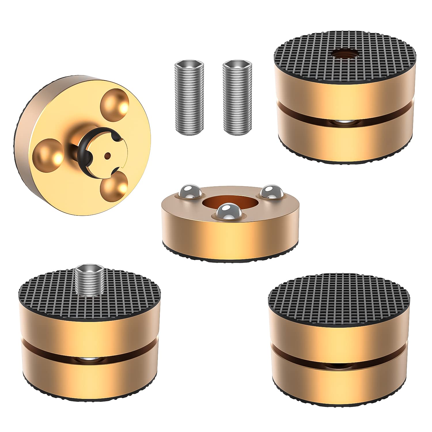 Tertullus 4 Sets Aluminum Subwoofer Speaker Feet Silver With Shock-Absorbing Beads,Hifi Turntable Adjustable Feet For Hifi Devices Amplifier Turntable Dac Recorder Cd (Gold-39 x 23mm)