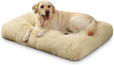 KSIIA Extra Large Calming Dog Bed 105x70cm Beige Non Slip Bottom