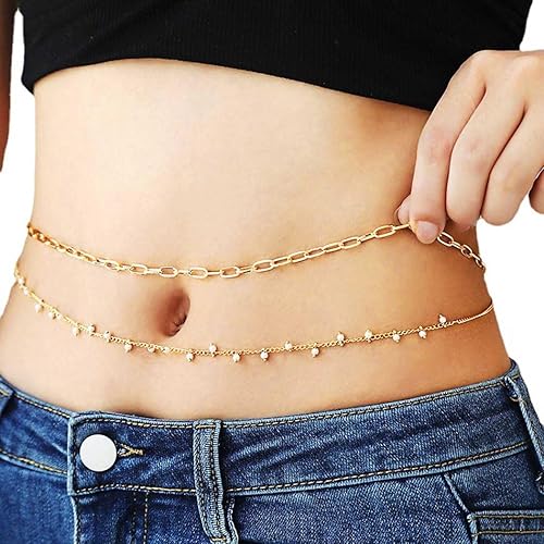 Urieo Boho Beads Waist Chain Bead Gold Belly Chains Layered