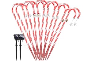 AOSEA Outdoor Christmas Decorations,12 Pack 28in Solar Christmas Candy Cane Pathway Marker Lights with Two Solar Panel,96 Red LEDs 8 Modes Xmas Decorations for Holiday Walkway Patio Garden Yard Lawn Decor
