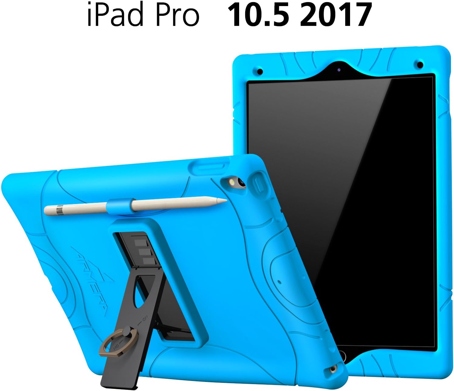 Armera iPad Pro 10.5 Rugged Case Cover with Pencil Holder, built-in Stand and Finger Ring, Heavy Duty Kids Safe Protection Silicone for Apple iPad Pro 10.5 (2017) (Pink)