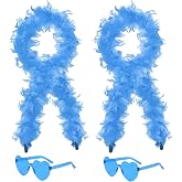 2 Pcs Feather Boas with Heart Rimless Sunglasses，4 ft Feather Boa Halloween Christmas Bachelor Party Pack Accessory