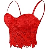 ELLACCI Women's Floral Lace Bustier Crop Top Gothic Corset Bra Tops Red
