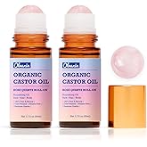 Olvaxin Organic Castor Oil Roll-On with Rose Quartz - 2 Pack x 1.7 fl oz(50mL) | Brown Glass Bottle, Cold Pressed, Hexane Free, Unrefined | Nourishing Oil for Face, Hair and Body
