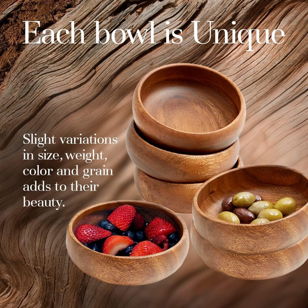 Woodard & Charles Acacia Wood Snack Serving Bowl, 6" x 2" (Set of 6) - Image 2