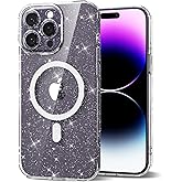 Svanove for iPhone 14 Pro Max Case Clear Glitter Compatible with Magsafe, Sparkly Bling Transparent Slim Thin Magnetic Mag Safe Case Cute, Girly Aesthetic Glittery Shiny Sparkle Rubber for Women Girls